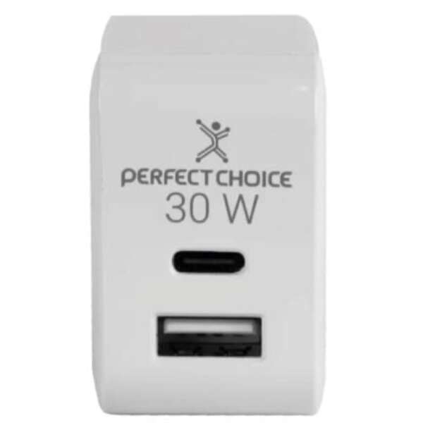 Adaptador De Corriente Perfect Choice 30W Carga Rápida Puertos Usb C+A