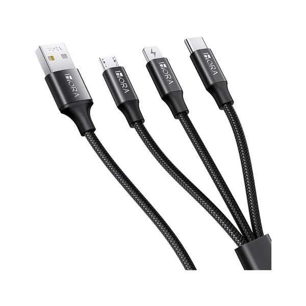 Cable 3 En 1 Trenzado, Usb-A A Usb-C/Micro-Usb/Ip, 1M, 1Hora