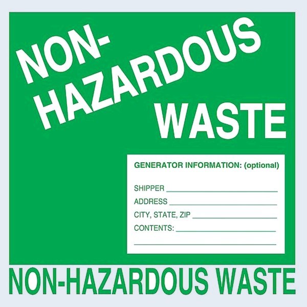 Etiquetas Adhesivas "Non-Hazardous Waste" - A Prueba de Intemperie, 6 x 6"