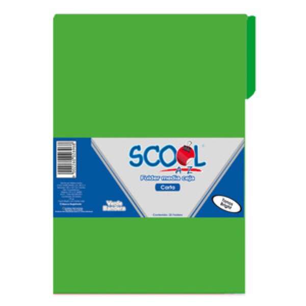 Folder Bright Scool color verde tamaño carta paquete con 25 piezas