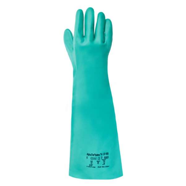 Guante nitrilo 18 pulg alphaTec solvex Ansell (Par) verde 37-185