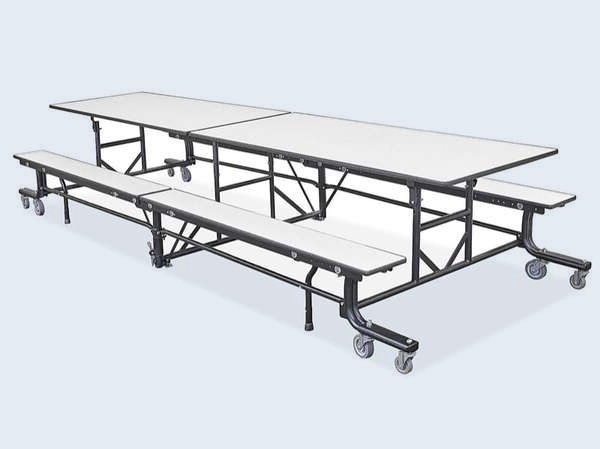 Mesa móvil para cafetería, rectangular, con bancas