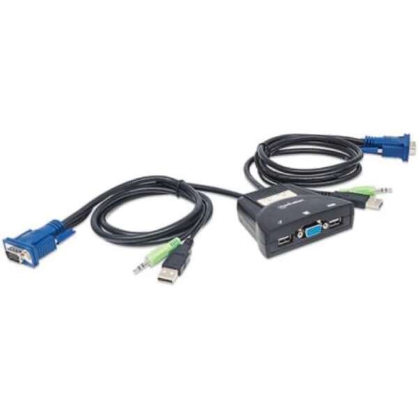 Mini Switch Kvm Manhattan 2 Puertos Usb 2:1 Cables+Audio Color Negro