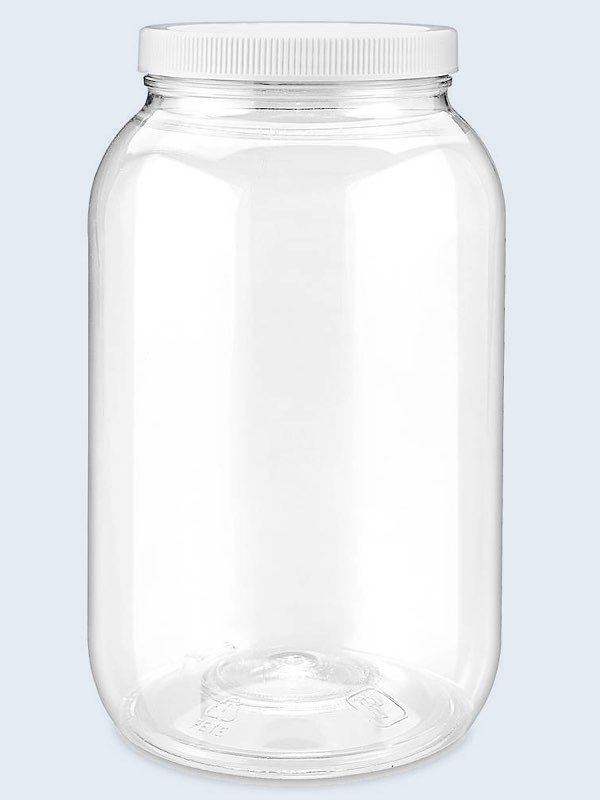 Tarima Completa de Botes de Plástico PET Redondos Transparentes de Boca Ancha - 1 Galón, 3.8 L